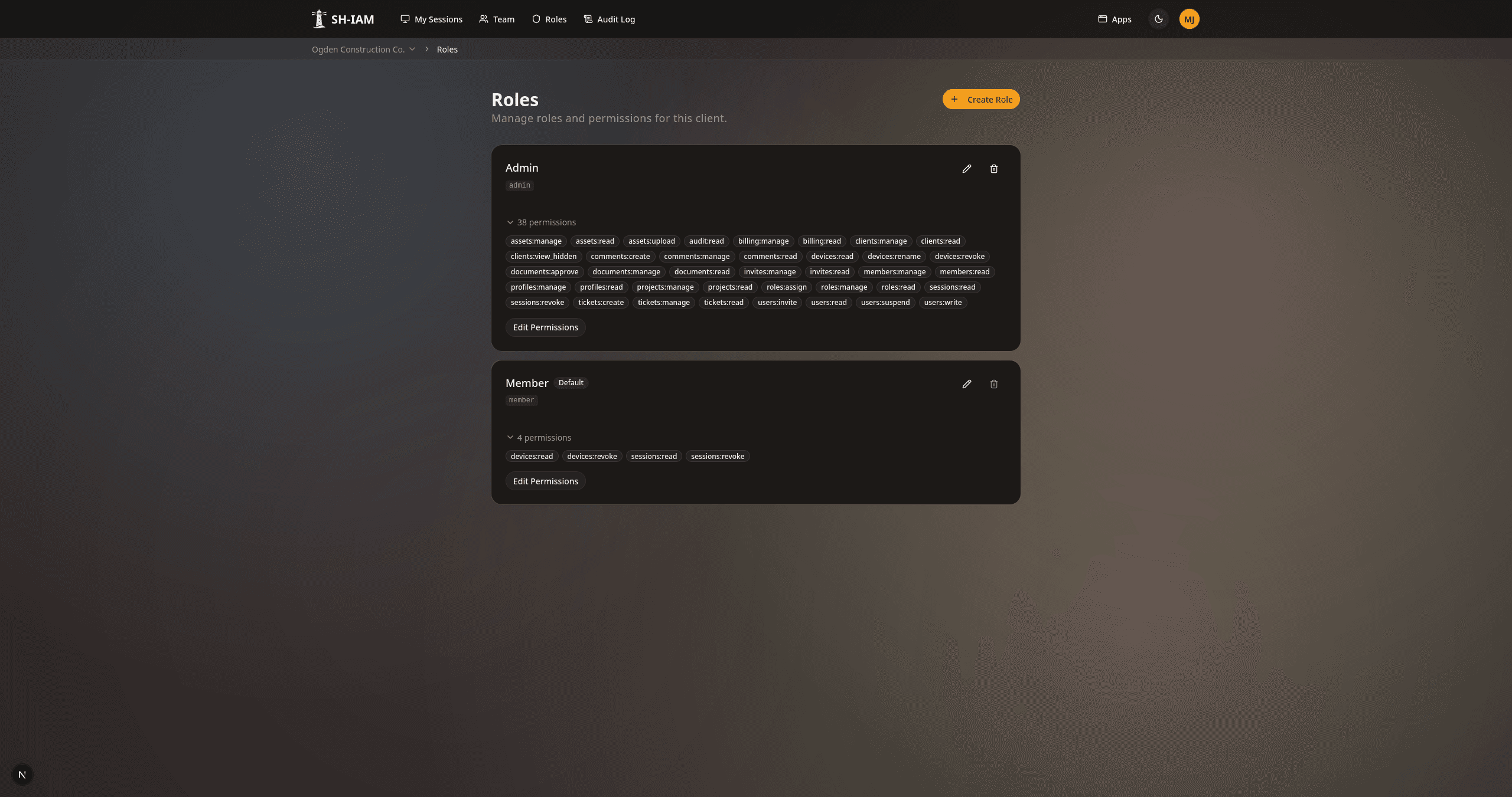 Roles and permissions management